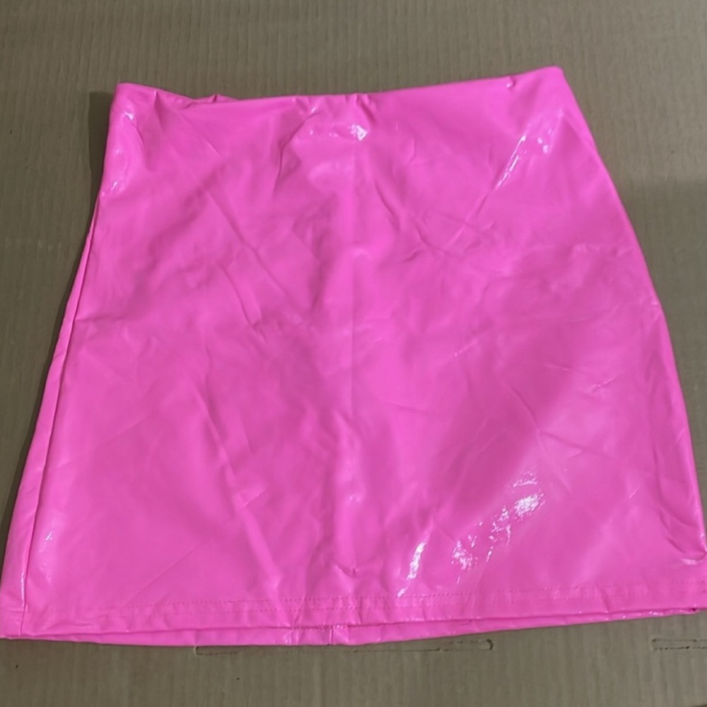 Hot Pink Latex Mini Skirt